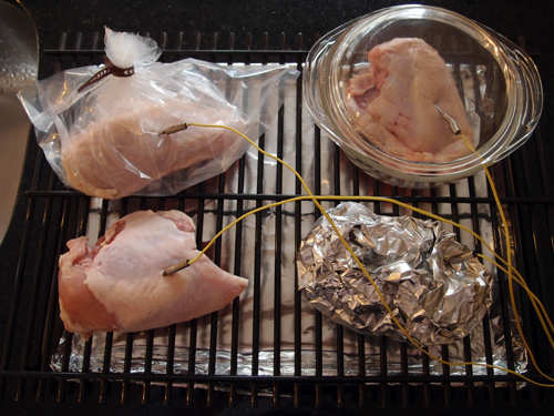 four breasts in different containers